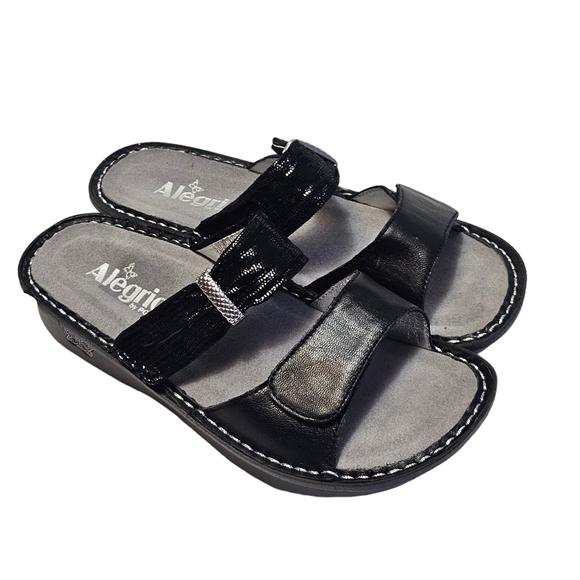 Alegria Women’s Karmen Black Metallic Adjustable Straps Sandals Slide Size 37 - Picture 4 of 16